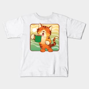 Morning Coffee Cat Kids T-Shirt